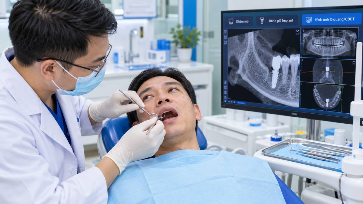 Khi sưng không giảm như dự kiến, bác sĩ cần kết hợp diễn biến triệu chứng, khám vùng Implant và dữ liệu hình ảnh khi có chỉ định để tìm nguyên nhân.